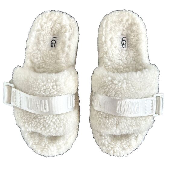 UGG FLUFFITA SLIDE Woman's White Shearling Platform Sandals Shoe Slipper Size 5 - Picture 3 of 9